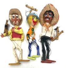 (3) Vintage Mexican Marionette Puppets
