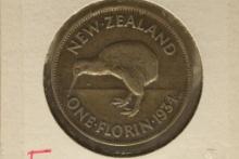 1934 NEW ZEALAND SILVER 1 FLORIN .1806 OZ. ASW