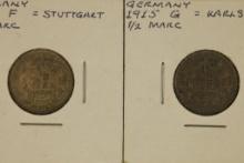 1915-F & 1915-G GERMAN SILVER 1/2 MARKS .1604 OZ.