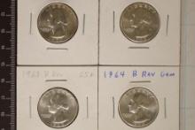 1958, 2-1963 & 1964 SILVER WASHINGTON QUARTERS