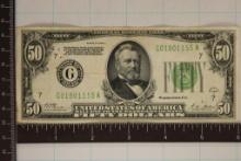1928-A US $50 FRN REDEEMABLE IN GOLD ON DEMAND
