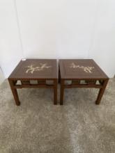 PAIR OF ROSEWOOD WITH SHELL INLAY TABLES