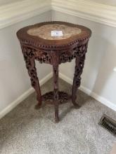 ROSEWOOD & RED MARBLE PLANT STAND