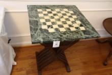 MARBLE CHESS TABLE ON SAVONAROLA STAND