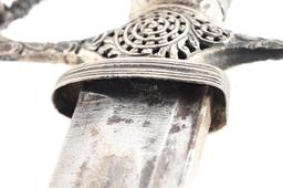 18TH CENTURY SILVER-HILTED EAGLE HEAD POMMEL SWORD WITH SCABBARD.