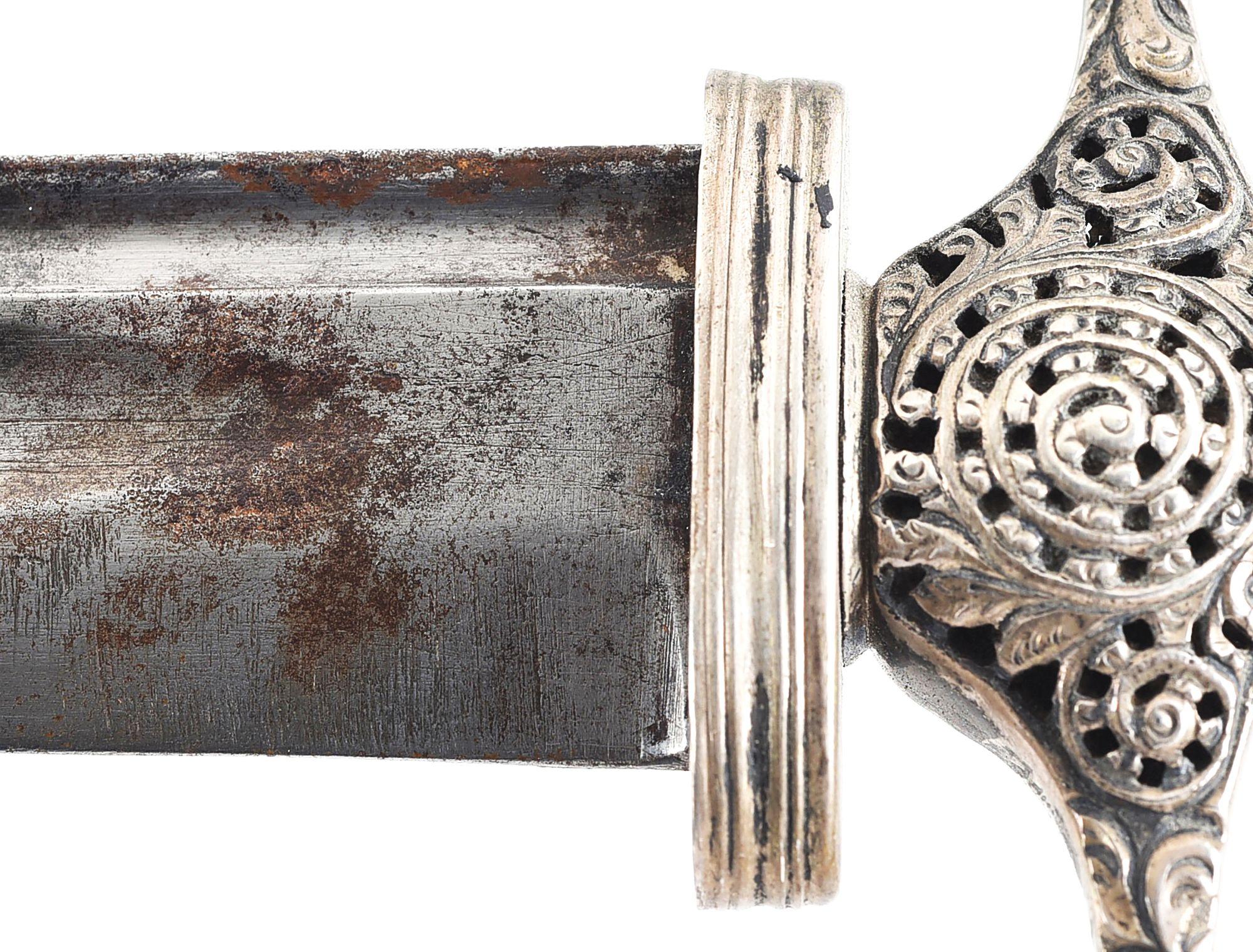 18TH CENTURY SILVER-HILTED EAGLE HEAD POMMEL SWORD WITH SCABBARD.