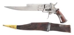 (A) DUMONTHIER PATENT CUT AND SHOOT PINFIRE REVOLVER WITH SCABBARD.