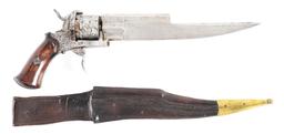 (A) DUMONTHIER PATENT CUT AND SHOOT PINFIRE REVOLVER WITH SCABBARD.