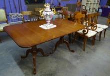 DOUBLE PEDESTAL CHERRY DINING TABLE 6 CHAIRS
