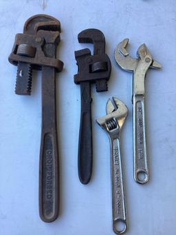 Box lot of assorted wrenches and claps