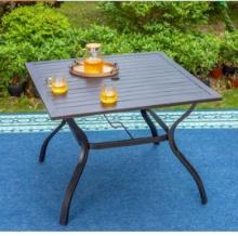 Black Slat Square Metal Patio Outdoor Dining Table with Umbrella Hole