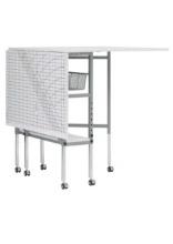 MDF Folding Fabric Cutting Table, Drawers, Grid and Guides Top, Adjustable Height, Silver/White