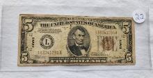 1934A  Five Dollar Federal Reserve Note Hawaii Over Print