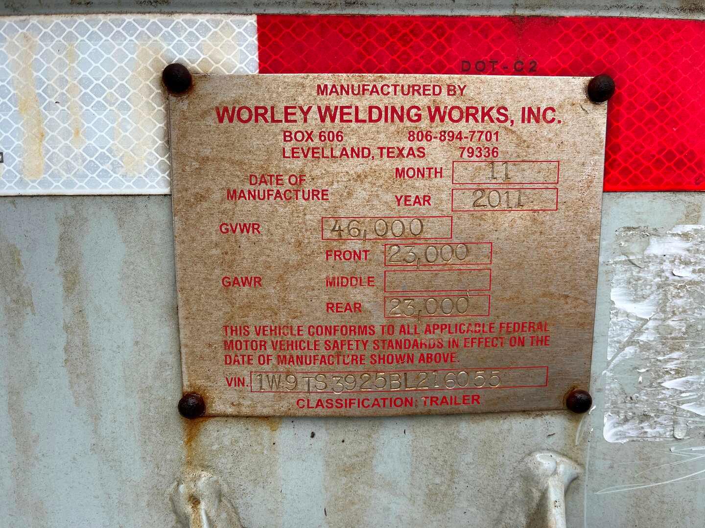 2011 WORLEY WELDING WORKS D.O.T 412 TANKER TRAILER
