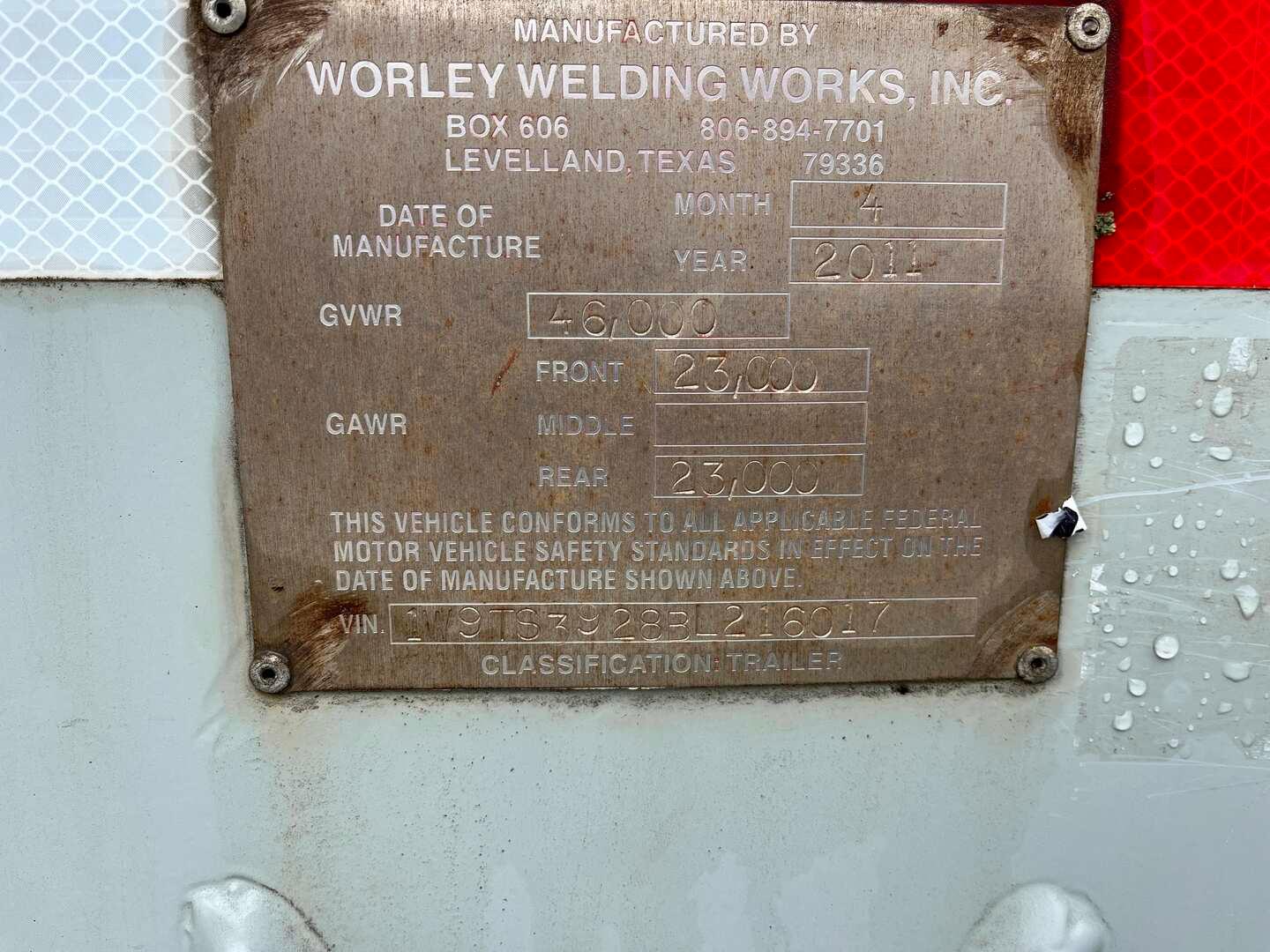 2011 WORLEY WELDING WORKS DOT 412 TANKER TRAILER