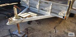 Galvanized shopmade utility trailer with dual 3500 lb axles, measures 14 ft by 5 ft 11 in. It takes