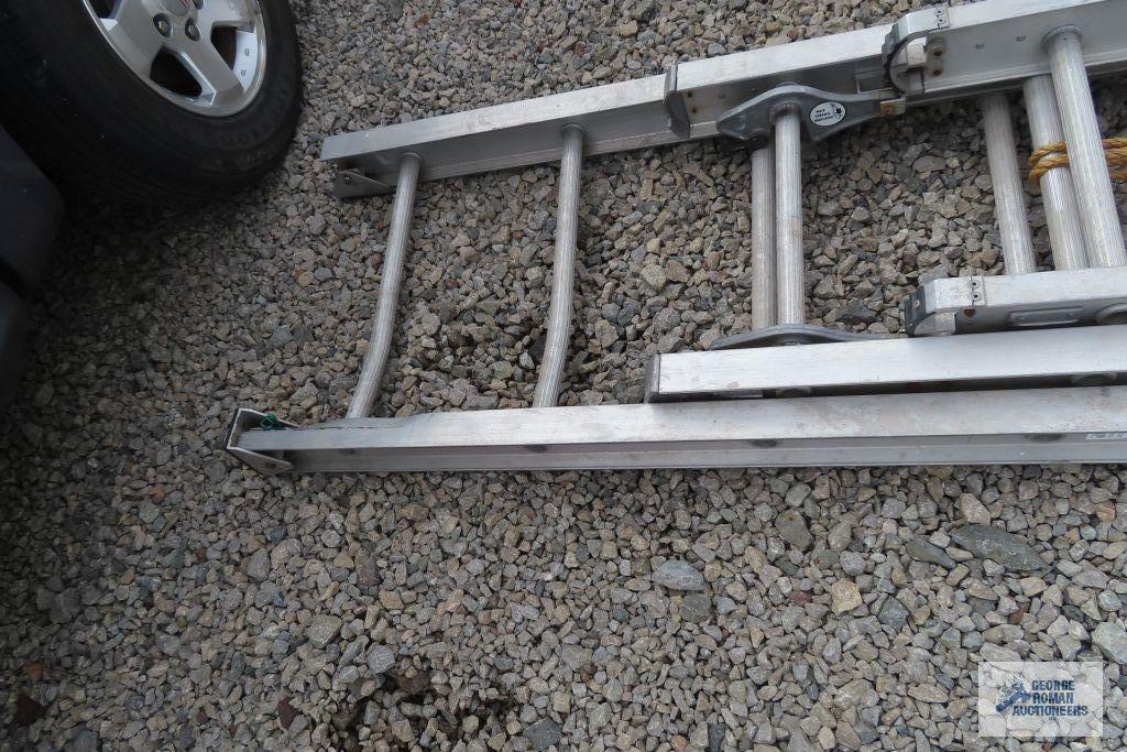 60 ft, 3 section, aluminum extension ladder. Has damage on bottom