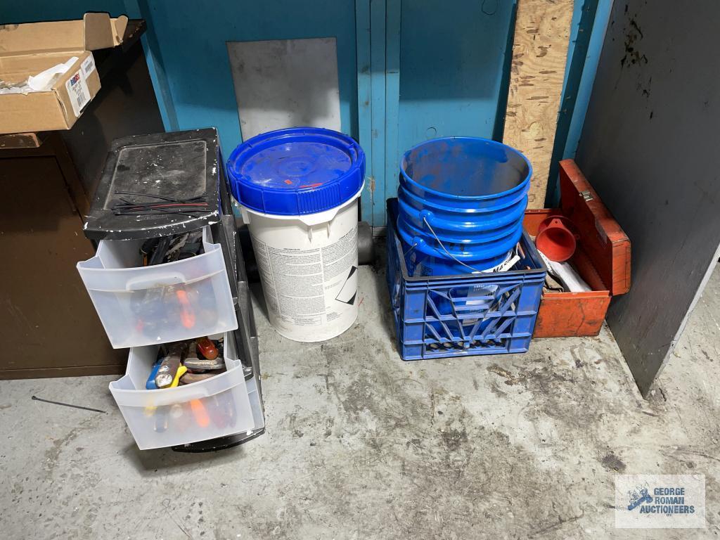 CONTENTS OF CABINET AND PLASTIC BIN