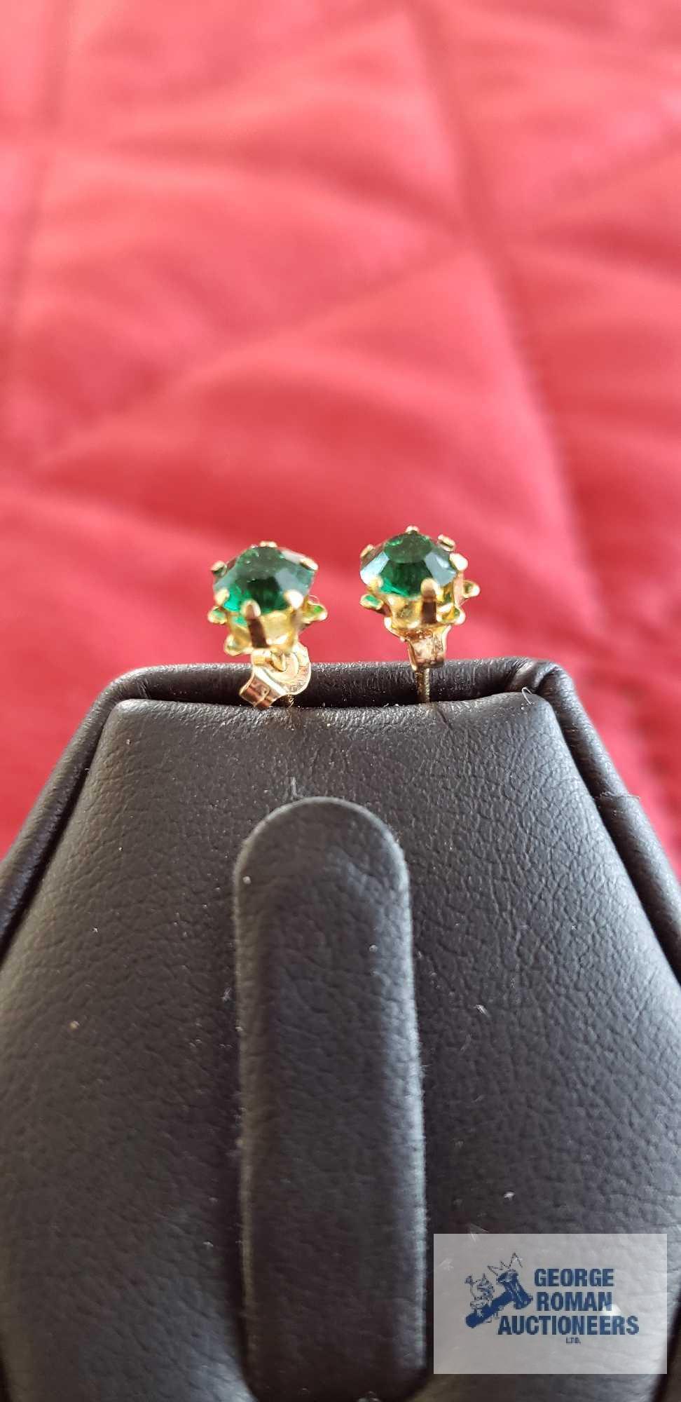 Green gemstone earrings, marked 14K,...backs are also marked 14K, total approximate weight is .45 G