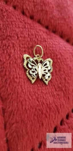 Tri-colored butterfly pendant, marked 14K, approximately .98 G