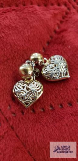 Two tone Hollow heart cut out earrings, marked 925, approximate total weight is 5.56 G