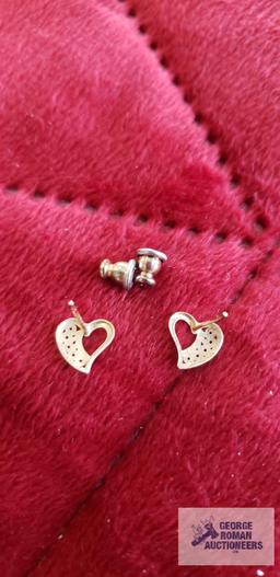 Gold colored heart-shaped earrings, marked 14K, total approximate weight without back is .51 G