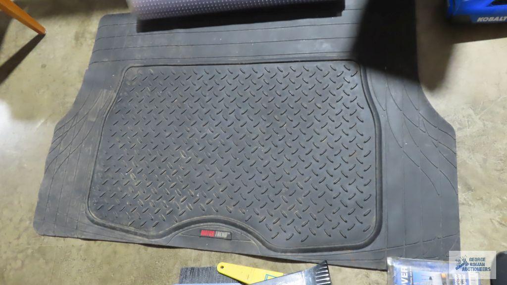 Motor Trend rubber cargo floor mat, ice scrapers...and brush snow cover, plastic rug runner