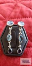 Three colored stone dangle earrings marked 925 5.4 G (Description provided by seller)