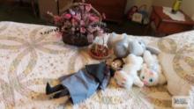 Lot of bunnies, cats, porcelain doll and florals