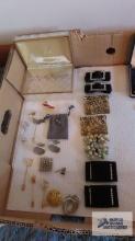 Lot of assorted costume jewelry cuff links, pins and etc