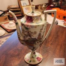 Hand painted Oriental chocolate pot. Has damage to spout