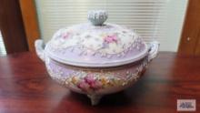 Floral embellished footed covered bowl