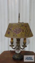 Signed Pierpoint lamp. Shade needs repaired. 25-1/2 in. tall. Lamp shade is 15-3/4 in. at base.