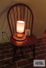 Windsor style chair, lamp, and wax melter