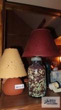 clay lamp and Mason jar lamp
