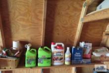 Weed and grass killer 3/4 full, Thompson's water seal, paint thinner, mold armor and etc