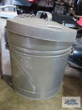 Small metal wastebasket with lid.