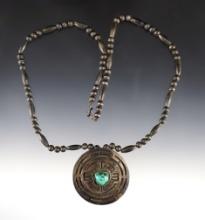 Vintage Turquoise Necklace. Chain length is 24", pendant is 2" diameter.