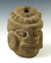 Very well styled perforated  Precolumbian stone figural head carving recovered in Guatemala.