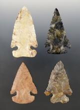 Set of 4 restored Thebes points found in the Midwestern U.S. The largest is 3".