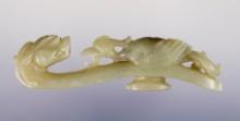 3 11/16" beautifully crafted Mutton Fat Jade Belt Hook. Recovered in China.