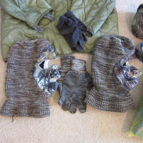 Two Primal Full Body Harnesses, Camo Utility Bag, Gloves, Full Face Knit