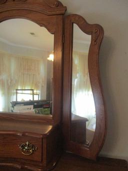 Athens Furniture Oak Dresser and Tri-Fold Mirror with Glove Box