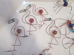 Copper and Colored Marble Wire Art Flamingos and Bugs