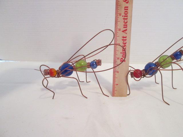 Copper and Colored Marble Wire Art Flamingos and Bugs
