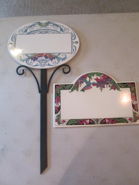 Two Porcelain Tile House Number Signs with One Post