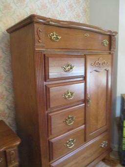 Athens Furniture Oak Armoire Chest with Carved Shell Appliques