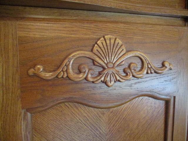 Athens Furniture Oak Armoire Chest with Carved Shell Appliques