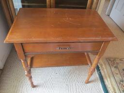 Vintage Maple Console Table with Drawer and Undershelf