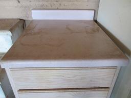White Washed 3 Drawer Cabinet with Laminate Top and Contents